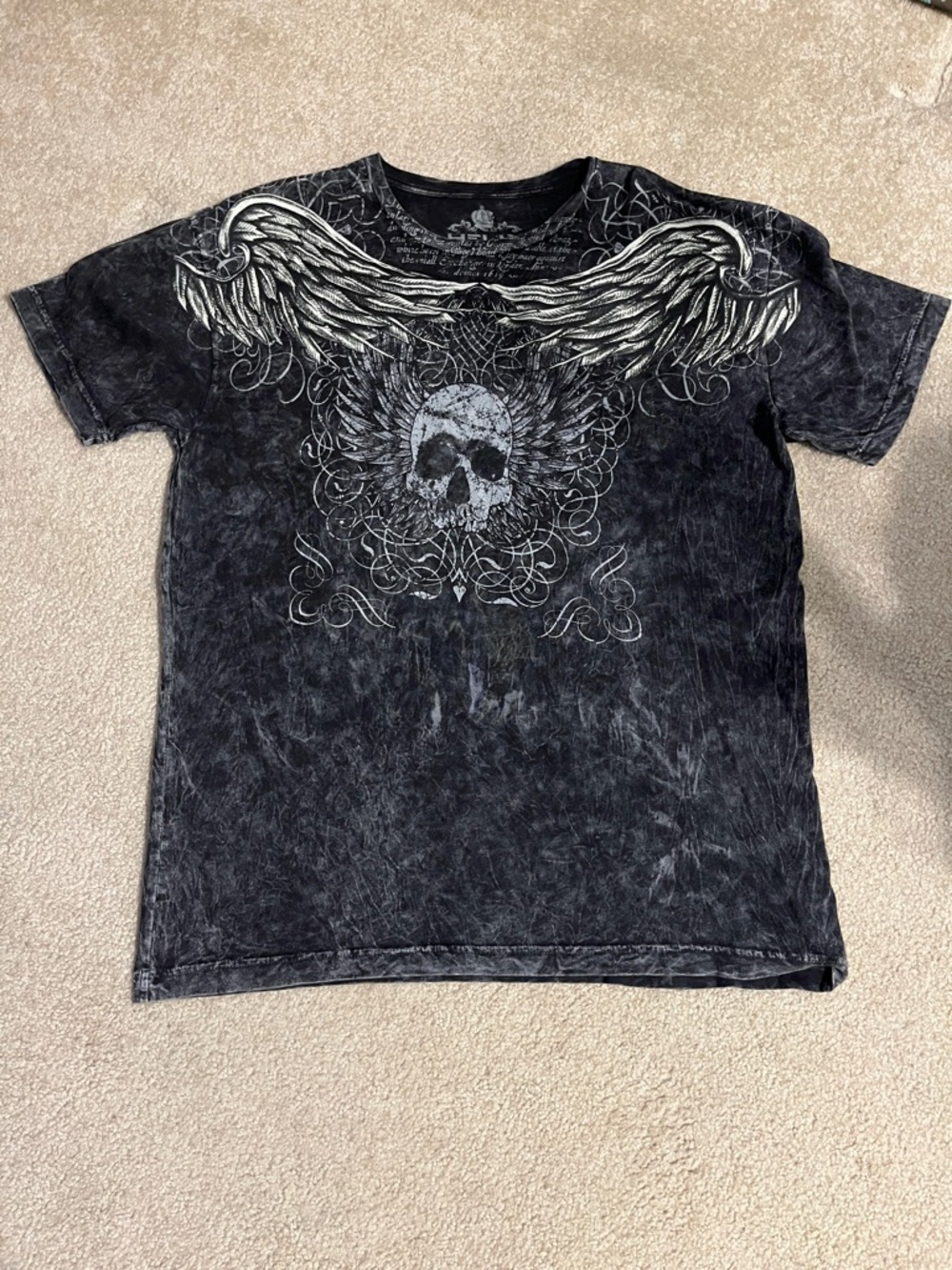 Helix Black Distressed Skull & Wings Graphic Tee
